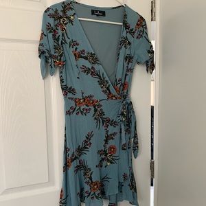 Lulus Mini Wrap Dress Blue Multicolor Floral XS